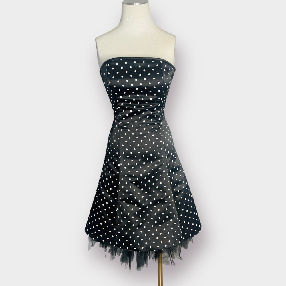 90s Jessica McClintock for Gunne Sax Black Polka Dot Party Dress